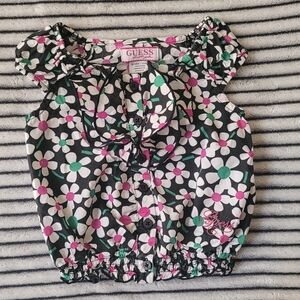 Guess Baby Girl Black/Green/Pink/White Floral Ruffle Top Size 12 Months